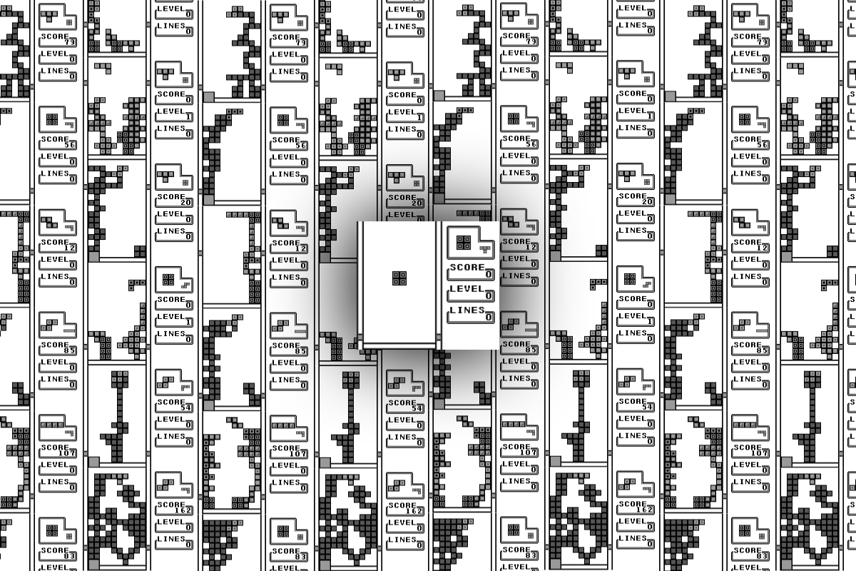 A repeating collage of TETRIS boards created from the random species.